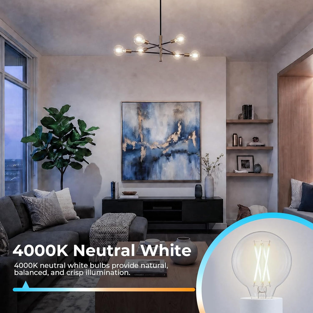 E12 Candelabra G16.5 Globe LED Bulb, 4000K Neutral White, 40W Equivalent