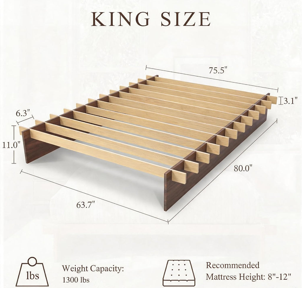 Wood Platform Bed Frame, Japanese Joinery Bed Frame, Walnut