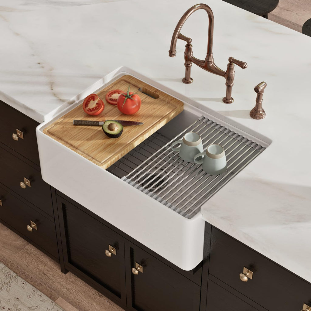 Farmhouse Sink 30 Inch, 30"W x 20"D White Kitchen Workstation Sinks, Fireclay Single Bowl Kitchen Farm Sink with