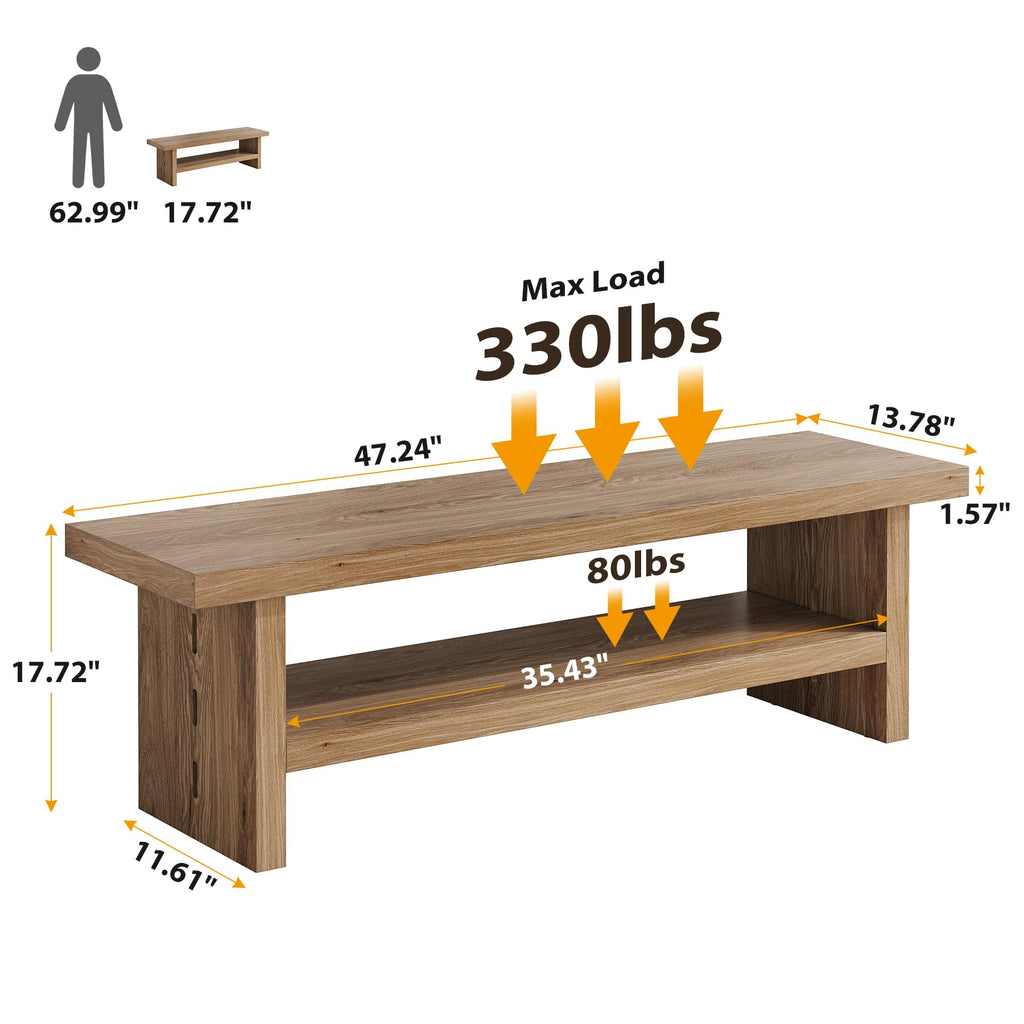47" 2-Tier Wooden Entryway Bench with Shoe Storage, Oak Color