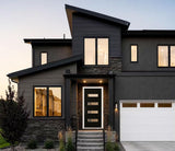 36 x 80 Fiberglass Entry Door with Brickmould, Frosted Glass, Black Finished Knock-Down Fiberglass Door - Contemporary