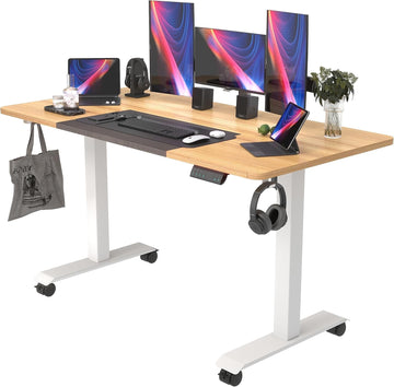 Electric Standing Desk 55"x24", Height Adjustable Desk with Wheels | Sit Stand Up Desk ,Ergonomic Computer desk with
