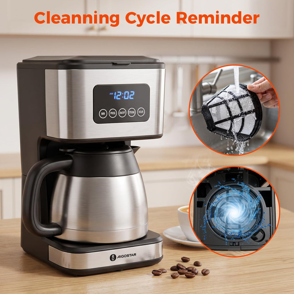 Programmable Coffee Maker with Thermal carafe, Black & Silver
