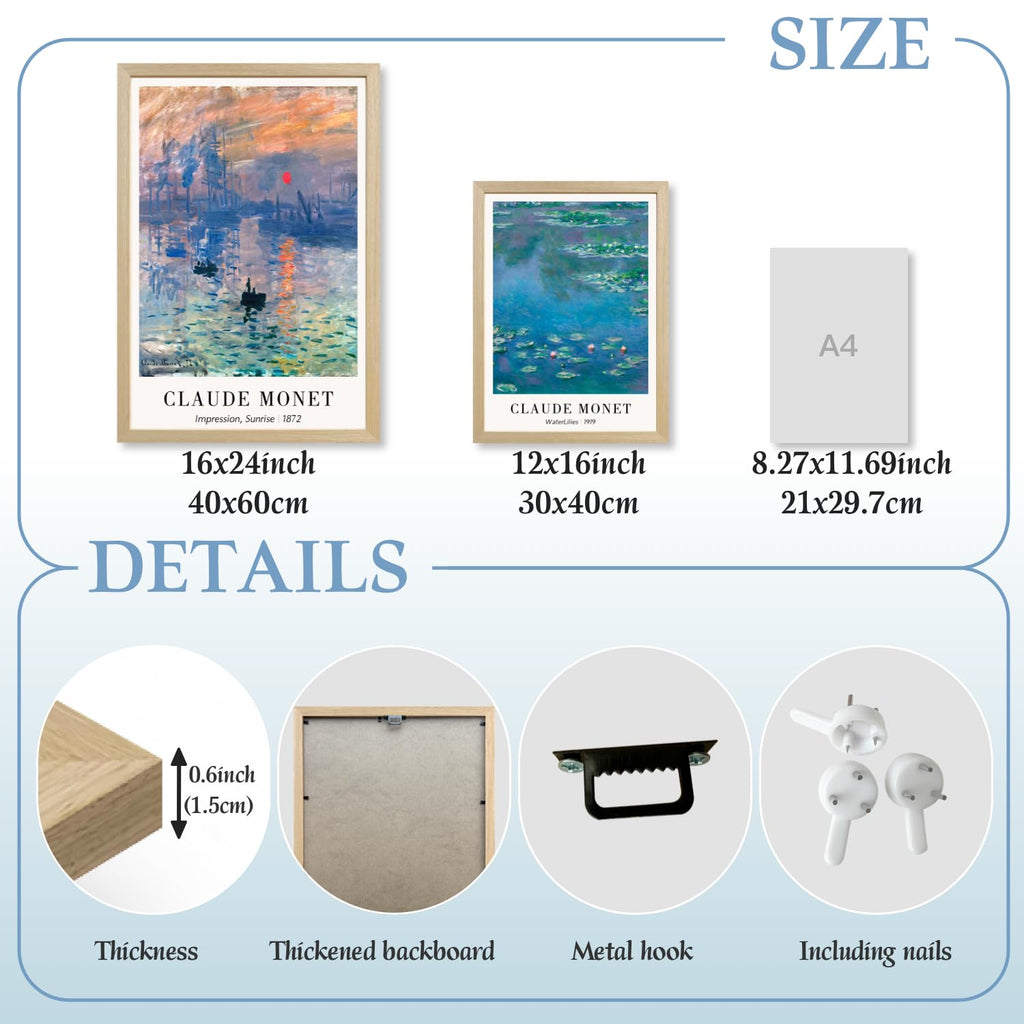 Claude Monet Water Lilies Wall Art Set of 3, 12x16 Framed Prints