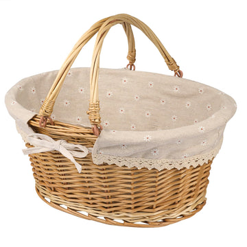 Large Multipurpose Wicker Basket with Handle, 14.2 x 11 x 6.7 in Wicker Picnic Basket with Liner, Empty Gift Basket
