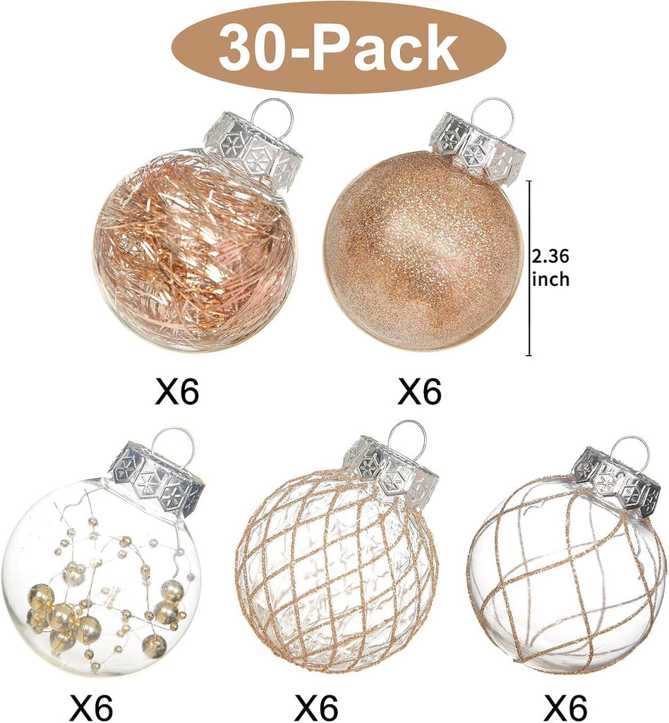 Clear Plastic Christmas Ball Ornaments, 30ct 2.36 Inch Champagne Balls for Tree Decoration - Shatterproof for Holiday