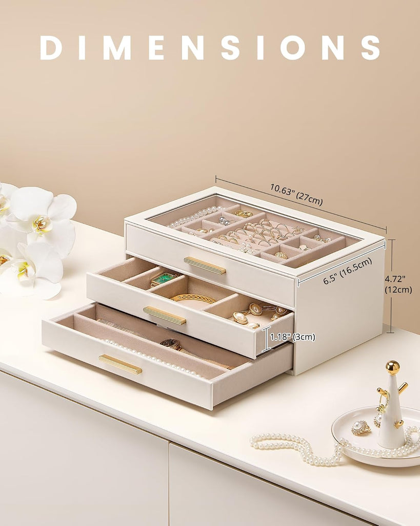 Jewelry Box Organizer, 3-Layer Jewelry Storage Case -Beige