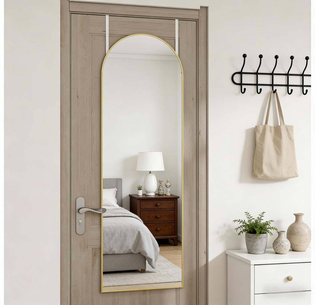 14" x 48" Arched Full Length Mirror Gold Frame Over Door & Wall Mounted
