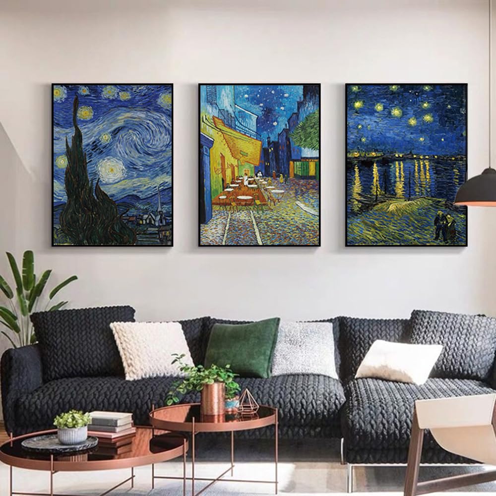 3 Piece Canvas Wall Art, Classic Van Gogh Artwork Painting Reproduction, Starry Night Giclee Canvas Prints Wall Art