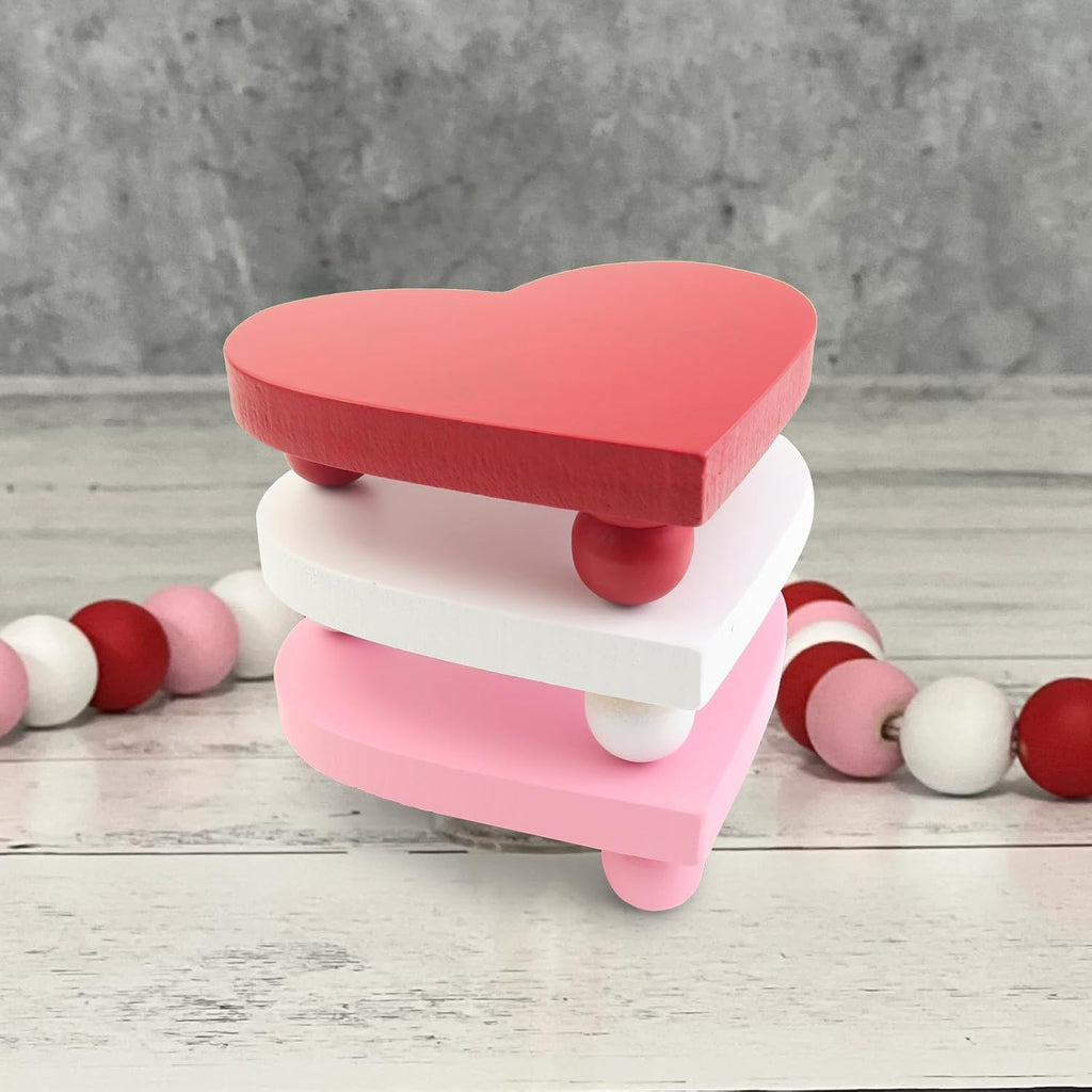 Heart Risers Valentine's Day Tiered Tray Decors Love Day Mini Risers Pink White Red Farmhouse Home Decor - Set of 3