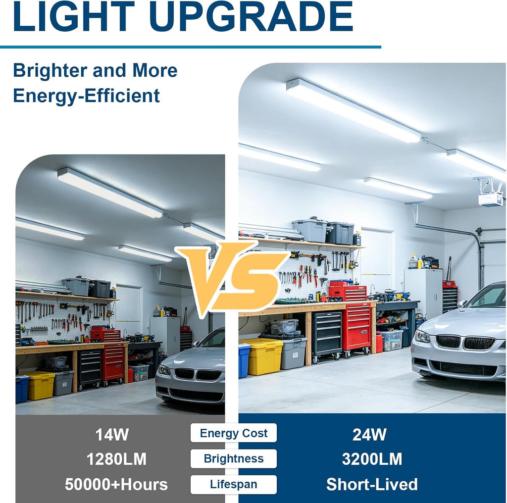 T8 4FT LED Light Bulbs, 24W 3200LM 5000K Frosted Type A+B, 4 Pack