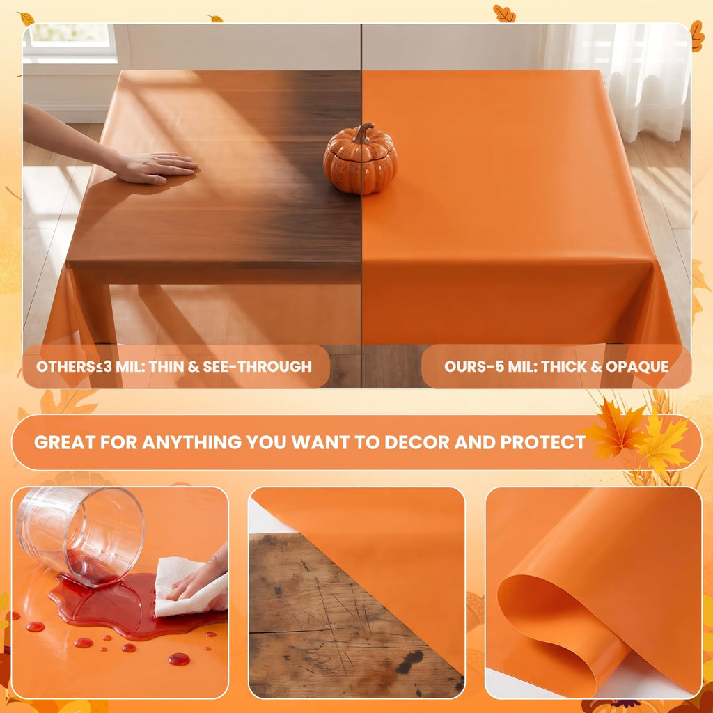 4 Rolls x 54IN Fall Plastic Tablecloth Roll with Slide Cutter Box