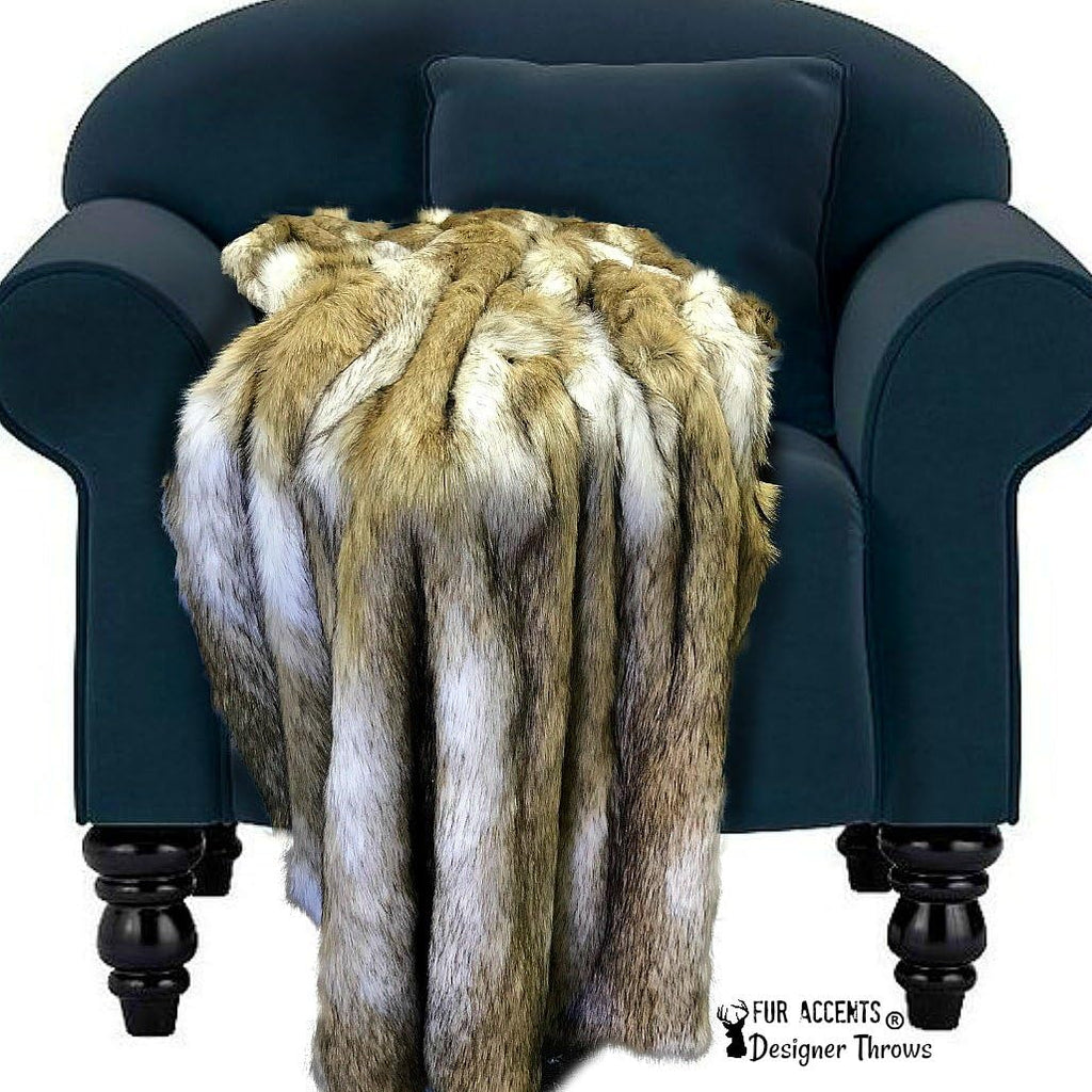 Plush Throw - Luxurious GrayTan and Brown Wolf - Premium Quality Faux Fur - Designer Throw Blanket - Soft Minky