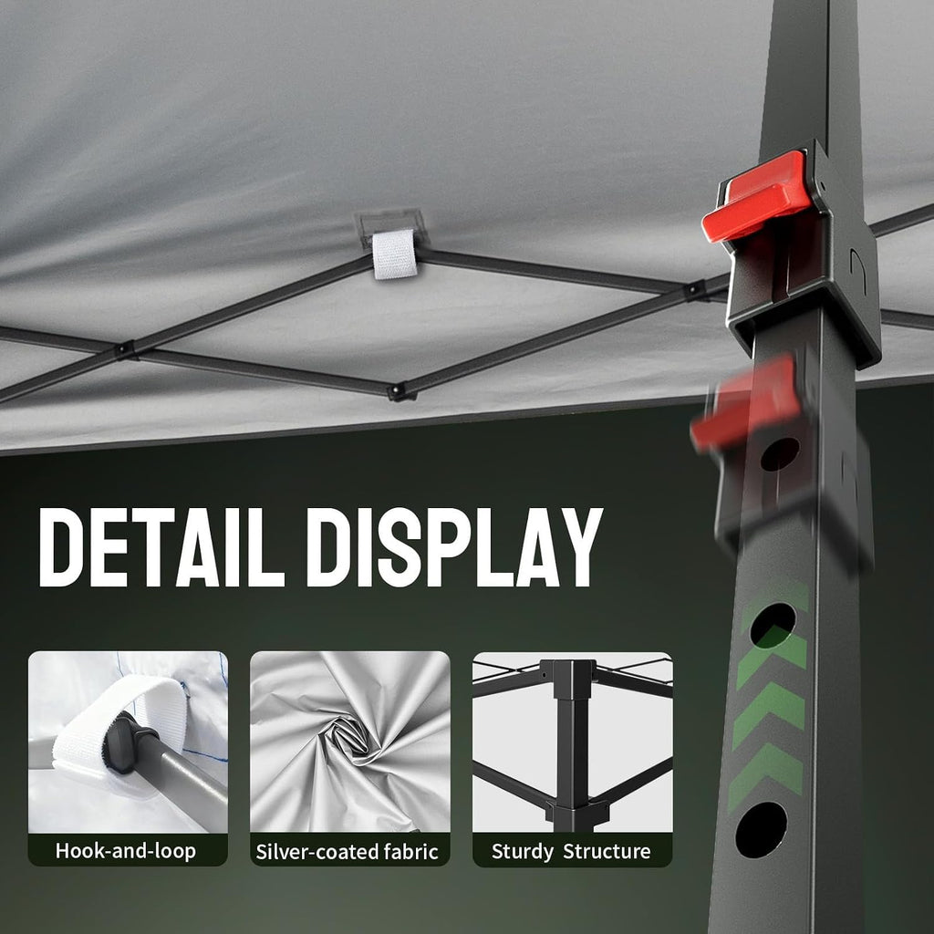 10x10 Pop Up Canopy Tent - Patented Center Lock One Push Instant Outdoor Canopy Beach Tent with STO-N-Go Bag 8 Stakes &