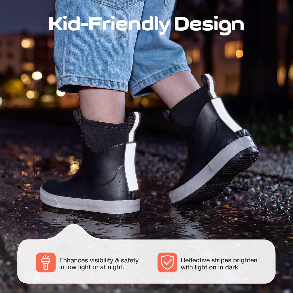 Toddler Rain Boots for Boys Girls, Kids Rubber Deck Boots Waterproof