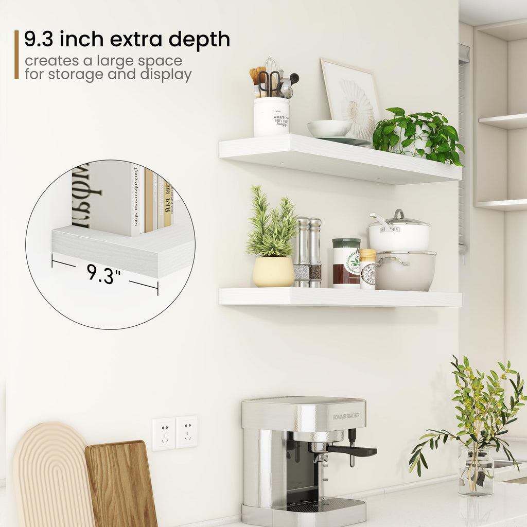 36Inch Floating Shelves, 9.3Inch Deep Rustic Wall Shelves - Extra Deeper & Thicker Wall Mounted Storage Shelf