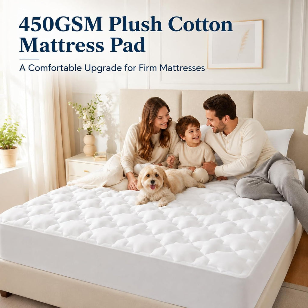 King Mattress Pad, 450 GSM Fill, Cotton Top, 8-21 Inch Pocket | OEKO-TEX Certified, White King 78 x 80 Inches