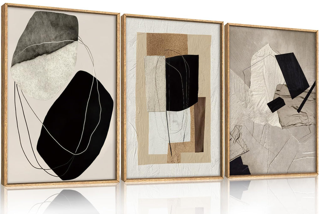 Large Abstract Neutral Framed Canvas Wall Art Set-16"x24"x3