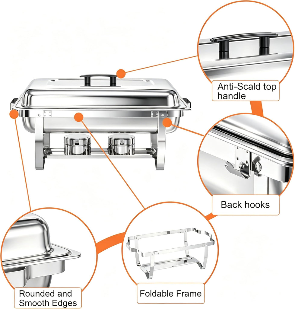 Chafing Dishes for Buffet, 4 Pack 9 Quart Stainless Steel Chafer Set
