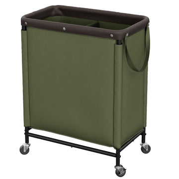 2 Section Laundry Hamper, 100L Green Sorter Cart with Wheels