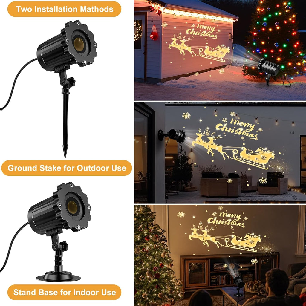 3D Dynamic Christmas Projector Lights Outdoor Indoor-2025 Upgrade Santa in Sleigh Christmas Decorations,Waterproof