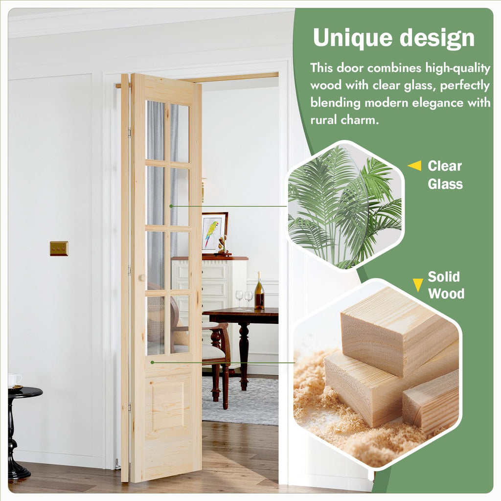 Bifold Doors for 60"×80" Opening, Clear Glass French Interior Folding Barn Door with Concealed Hardware Kit Included