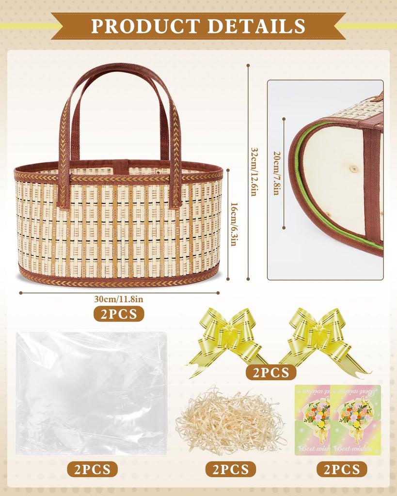 2 Set Baskets for Gifts Empty, Woven Bamboo Gift Basket Kit