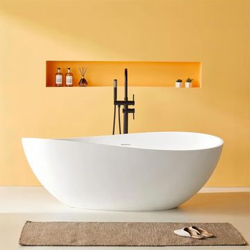63" Matte White Freestanding Solid Surface Bathtub - Stone Resin Soaking Tub, cUPC Certified