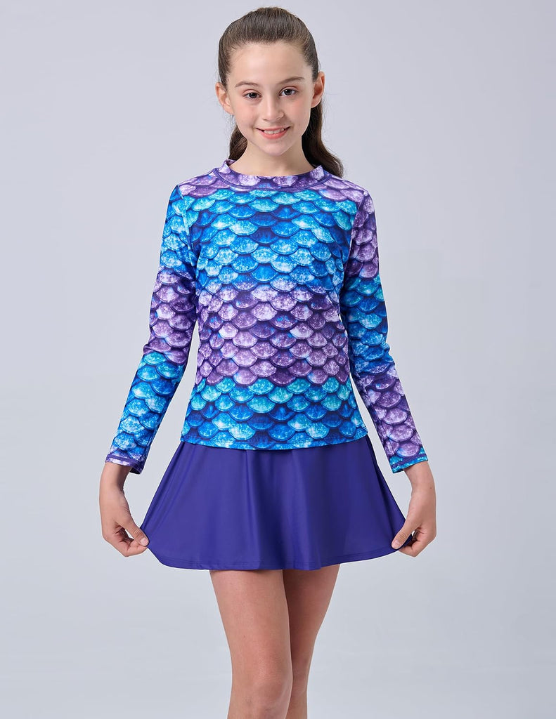 Girls Two Piece Swimsuits Long Sleeve Rash Guard and Skirt Set