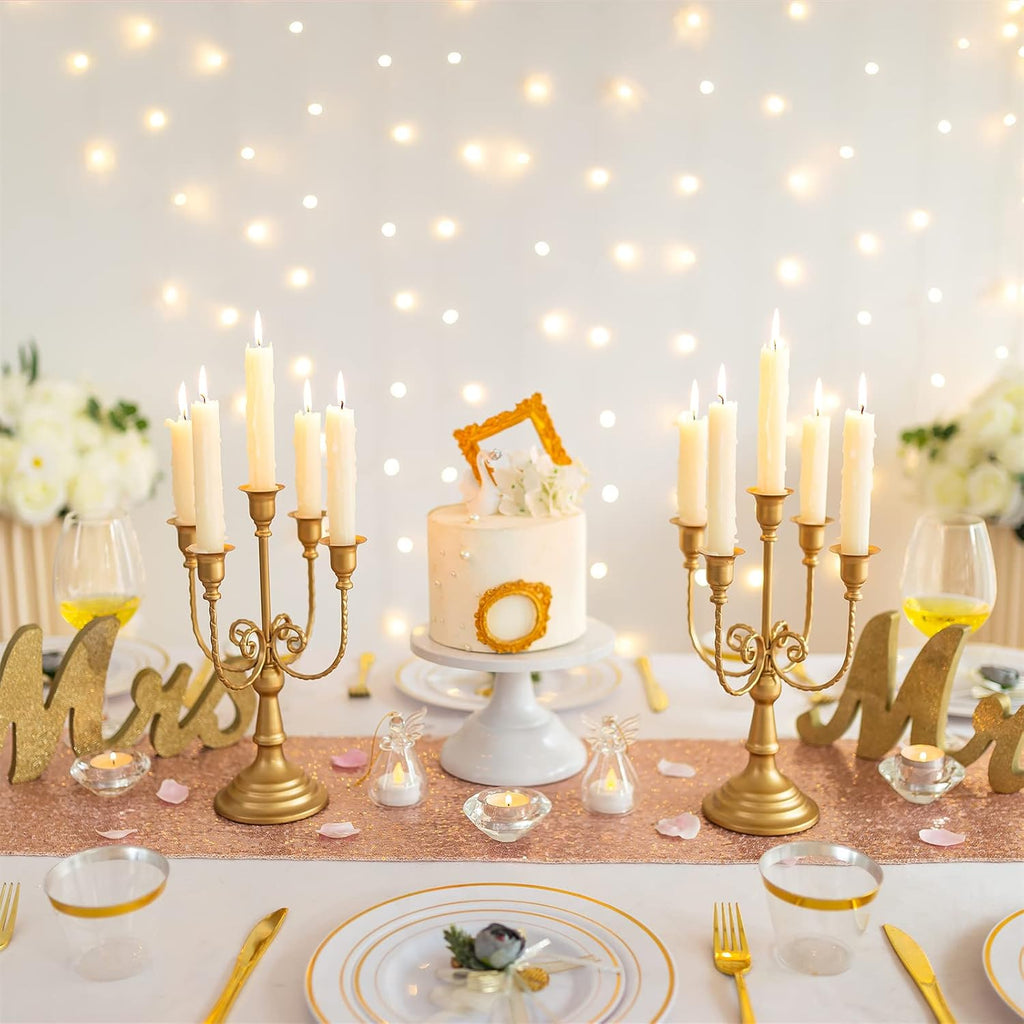 Candelabra Candle Holder Gold Set of 6-5-arm Metal Candlestick Holders for Taper Candles for Centerpieces Table