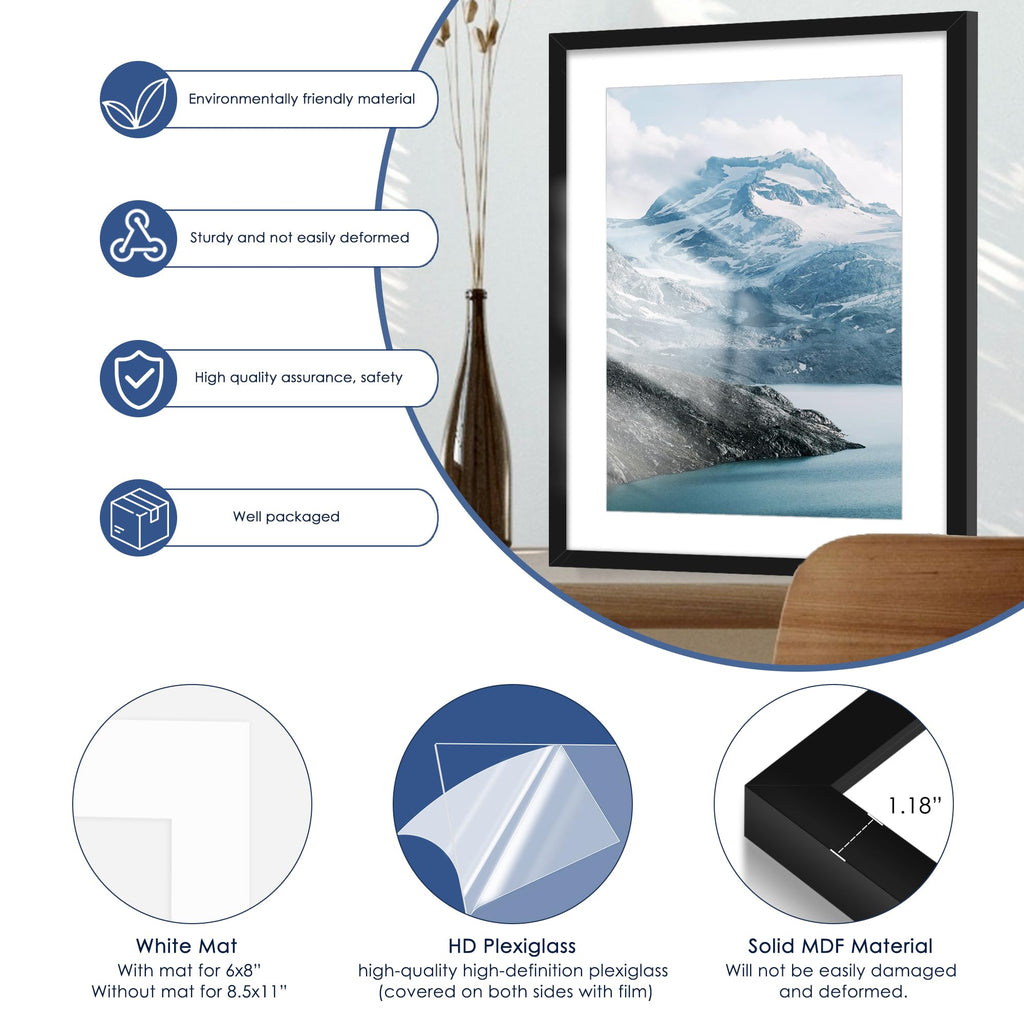 20x28 Picture Frame Set of 6, Wall Mount Display, Black