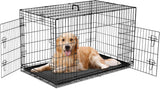 Dog Crate - 36 Inch Medium Double Door Portable Dog Cage, Metal Wire Pet Kennel with Secure Lock, Leak-Proof Pan Tray