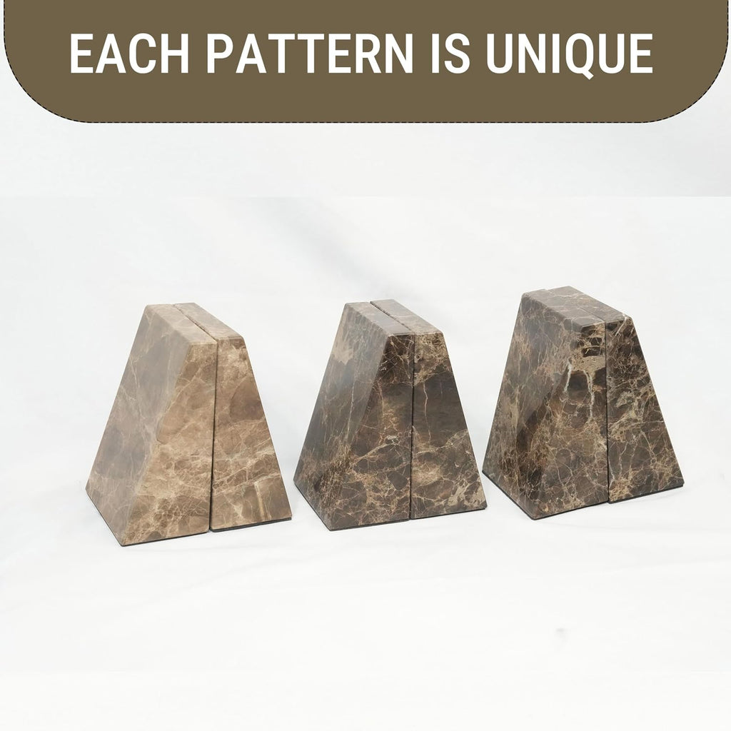 Decorative Bookends for Bookshelves, Set of 2 Marble Bookends , Heavy Duty,2 Pieces, Brown