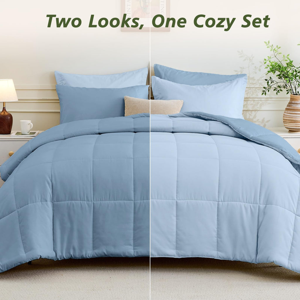 Comforter Set with Sheets - 7 Pieces Bed in a Bag Blue Bedding Sets
