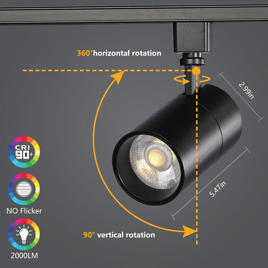 20W H Track Lighting Heads Dimmable, Black 3 Pack