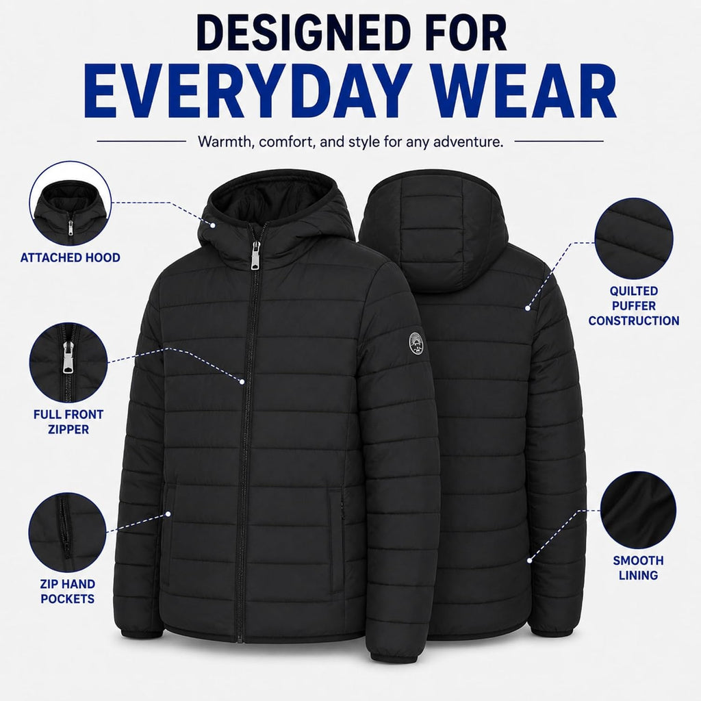 Packable Puffer Jackets for Boys, Hooded Boys Winter Coat Outerwear