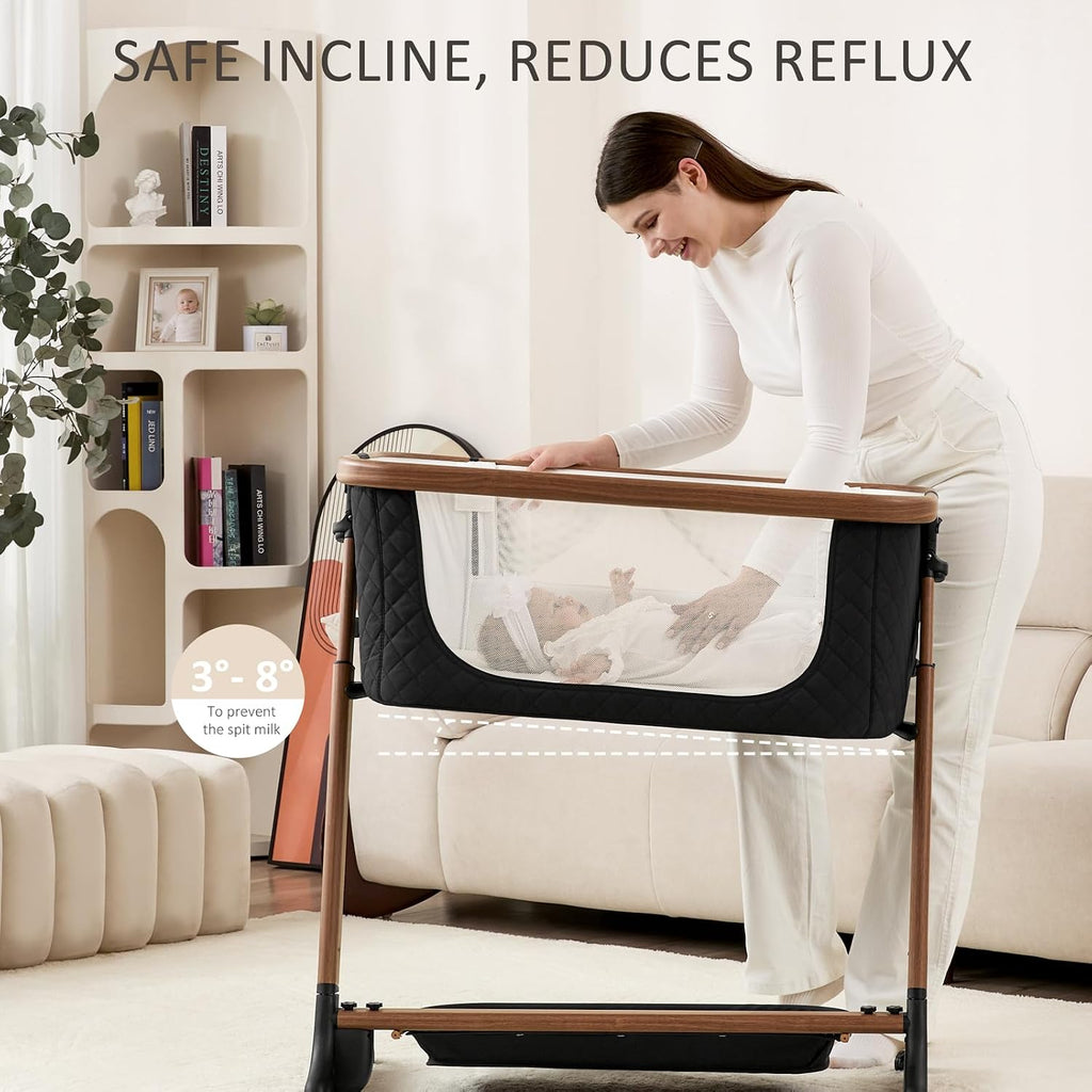 Electric Baby Bassinet, Auto Rocking Bedside Sleeper, 6 Heights with Mattress, Washable Sheet, Remote Control, 5