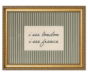 Vintage Gold Framed I See London I See France Wall, Funny Bathroom Quote Pictures Wall Decor, Retro Green Striped