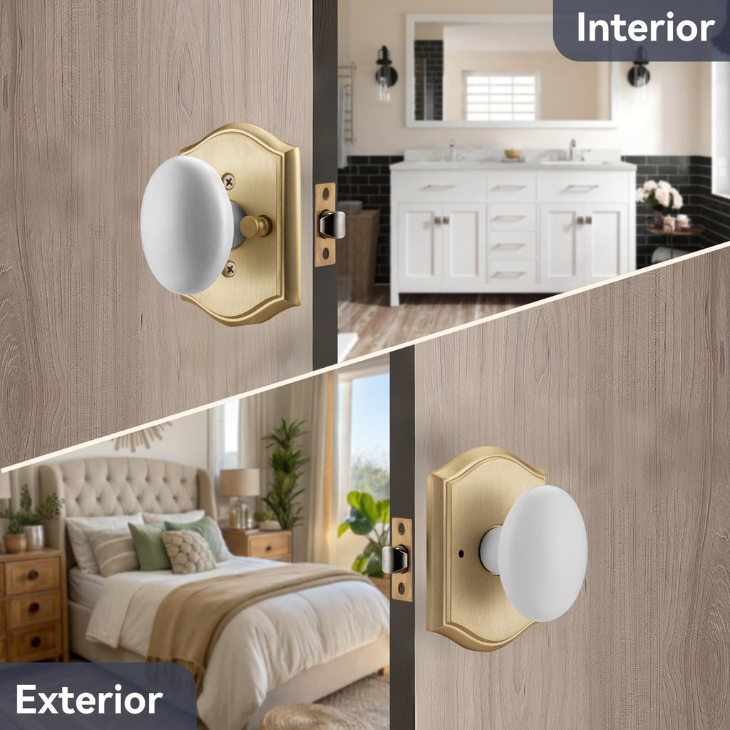 Gold Oval Door Knobs Interior with Lock for Privacy