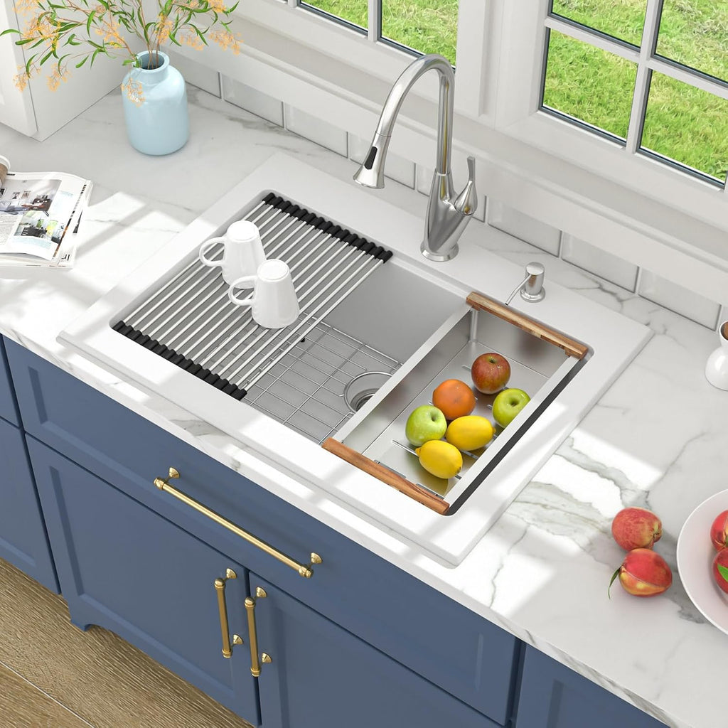 30 Granite Composite Kitchen Sink Drop In Workstation 30X22 Inch Quartz White Kitchen Sink Single Bowl Kitchen Sinks
