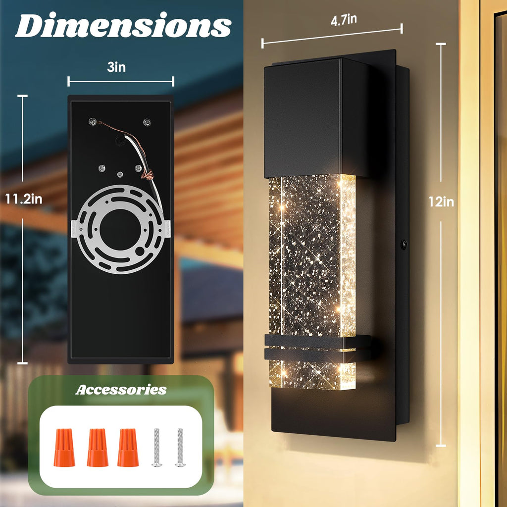 Outdoor Wall Light Fixtures with Crystal Bubble Glass, 10W 3000K