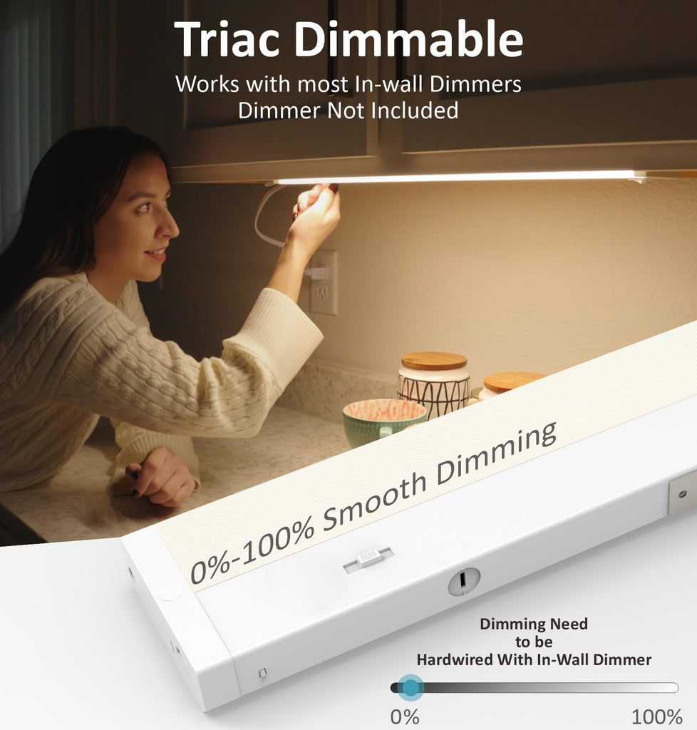LED Under Cabinet Lighting Hardwired or Plug in, 12 Inch 6W, Dimmable 5 Color 2700K/3000K/3500K/4000K/5000K, Linkable