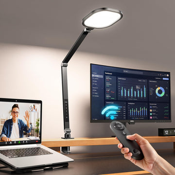 Remote LED Desk Lamp with Clamp, 2000LM, 30 Modes, Metal Arm