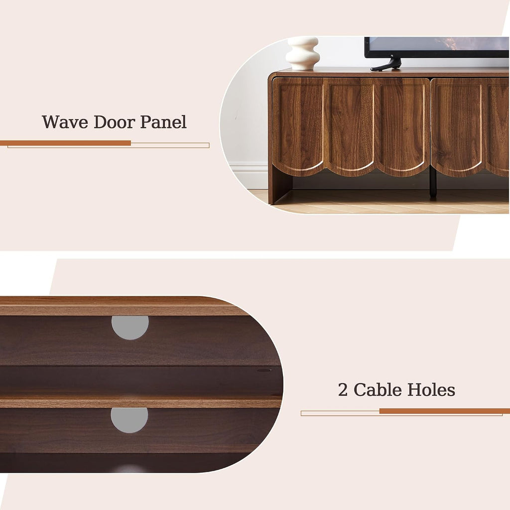 63'' TV Stand, Modern TV Console Table Wave Panel Television Stands Entertainment Media Center with Storage