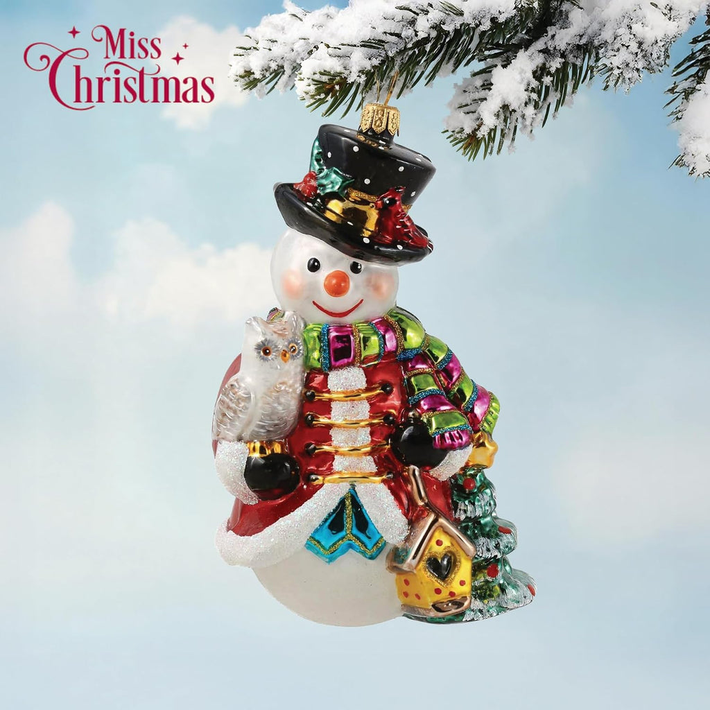 2026 Collection Fancy Snowman Blown Glass Christmas Tree Ornament (Snowman in Holiday Colors)