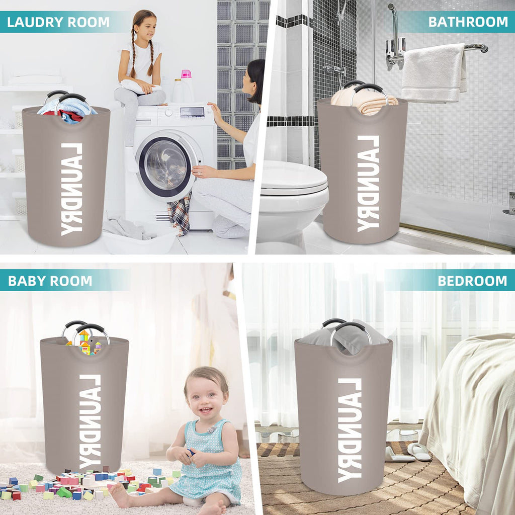 115L Large Laundry Basket, Dirty Clothes Waterproof Laundry Hamper, Khaki
