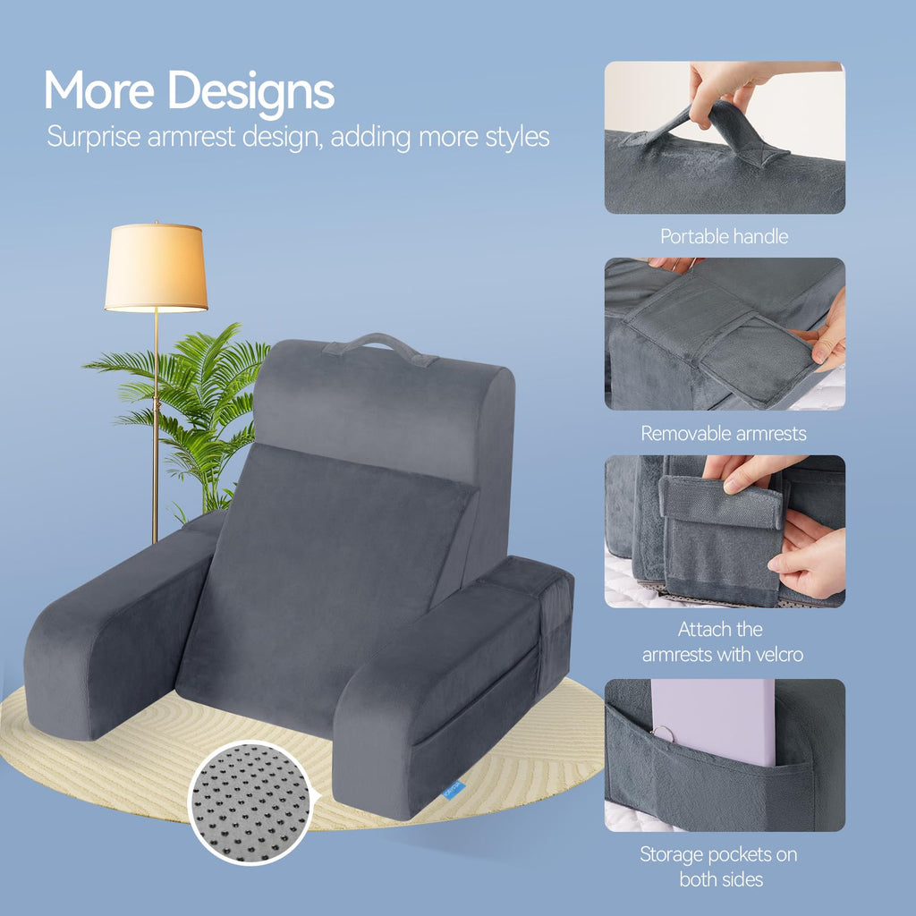 Reading Pillow, Gel Memory Foam Back Rest Pillow, 19", Gray