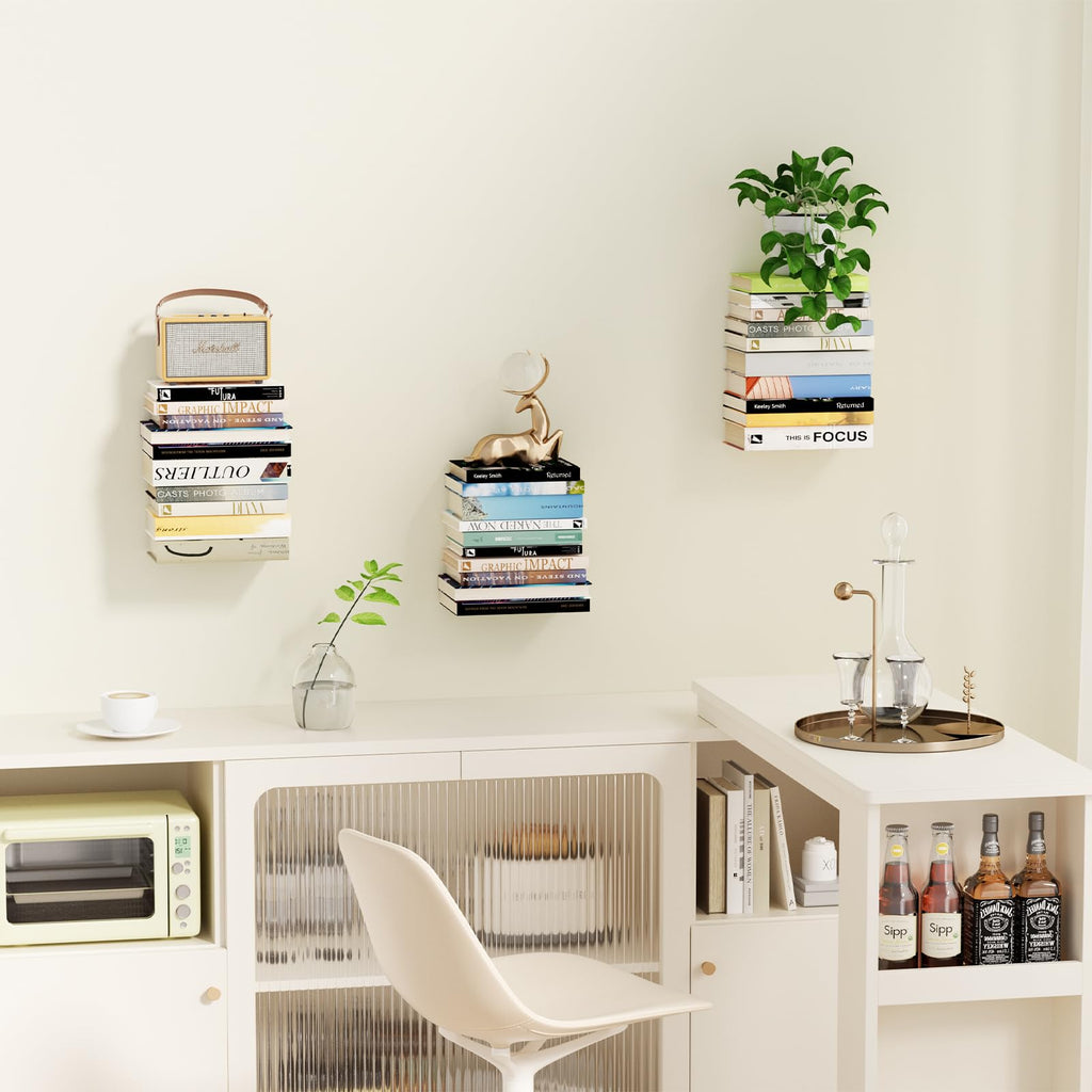 6 Tier Black Invisible Floating Bookshelves for Wall