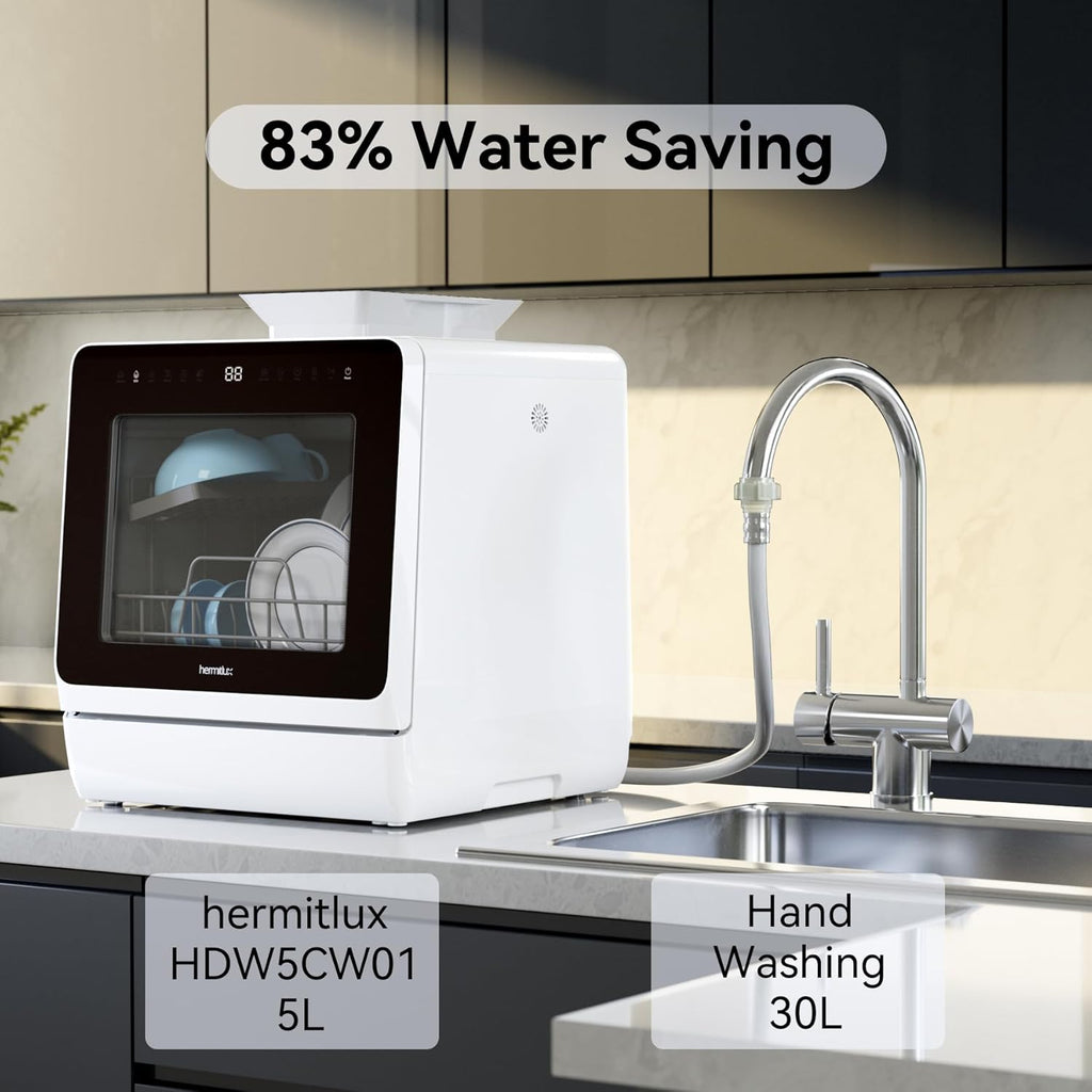 Countertop Dishwasher, 7 Washing Programs Portable Mini Dishwasher with 5-Liter Built-in Water Tank for Apartments &