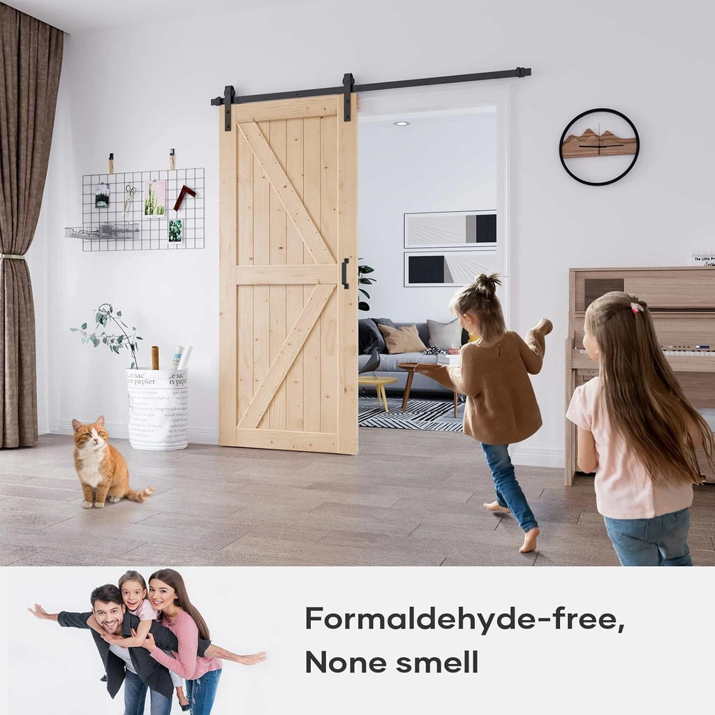36in x 84in Sliding Barn Door with 6.6FT Barn Door Hardware Kit & Handle Included,Solid Spruce Wood 